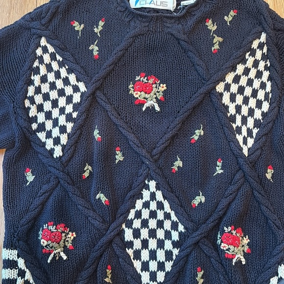 Vintage Chaus Sweater Chunky Cottagecore Fair Isle Embroidered Size Large - Picture 2 of 8